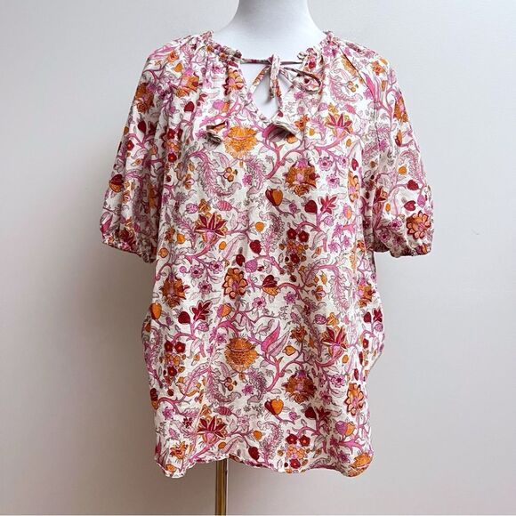 Knox Rose Tops - Knox Rose Multi Color Floral Print Puff Sleeve Peasant Top Women’s XL